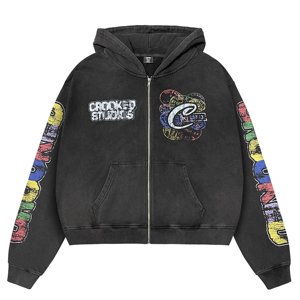 <span class=keywords><strong>Felpa</strong></span> con Cappuccio Oversize Vintage da <span class=keywords><strong>Uomo</strong></span> con <span class=keywords><strong>Zip</strong></span>, Lavaggio Acido, Stampa Frontale con Logo, Manica Lunga, Stile Streetwear per Vendita all'Ingrosso - Product Image 1