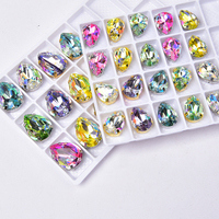 Nouveaux strass en cristal en forme de goutte à coudre, pierres AB colorées, strass en verre scintillant avec couture pour vêtements, robes et sacs