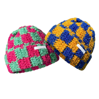 Chapeau beanie en tricot côtelé à carreaux multicolores, unisexe, doux, élastique, chaud, hiver, logo personnalisé, bonnet pour homme et femme