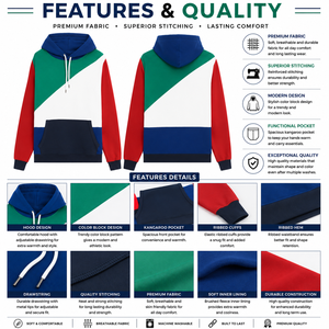 Sudadera con Capucha para Hombre, Diseño Color Block, Corte Regular, Tejido de Punto, 100% Algodón, Resistente al Viento, Estilo Casual, para Otoño, con Bolsillos - Product Image 6