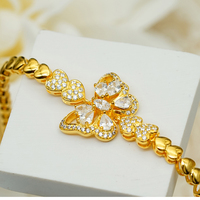 Pulsera de Oro de 18K con Eslabones de Mariposa y Corazón, Diamantes de Laboratorio Marquise con Engaste Pavé, Brazalete Romántico Multicapa, Cadena de Cuerda para Boda, Joyería