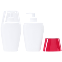 Bouteille en plastique HDPE plate avec pompe personnalisée, 250 ml, pour soins de la peau des enfants, shampoing, transparente/capuchon rouge pour animaux de compagnie (chats/chiens), nouveau design
