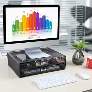 Wideny-Soporte de Monitor de malla metálica para ordenador portátil, mesa de ordenador de oficina con cajón, gran oferta