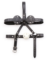 Ensemble de bondage SM en gros, sangle, bouchon buccal, boule creuse, masque pour les yeux en cuir, bandeau sexy, harnais de tête, équipement de bondage, bâillon pour la bouche, femme