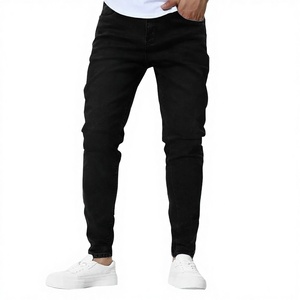 Jean slim noir en denim pour homme, taille mi-haute, coupe droite décontractée, en coton, style automne - Product Image 3