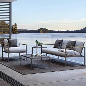 Canapé de jardin extérieur une place, structure en alliage d'aluminium, coussin imperméable, design moderne et minimaliste pour balcon et cour. - Product Image 2