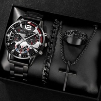 Ensemble de montres à quartz pour hommes, avec bracelet, pendentif, collier et bague, style mode, Genève, calendrier d'affaires, verre 40mm, vente en gros