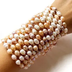 Braccialetto di <span class=keywords><strong>perle</strong></span> coltivate d'acqua dolce bianco naturale reale fatto a mano alla moda con gioielli di <span class=keywords><strong>perle</strong></span> - Product Image 1
