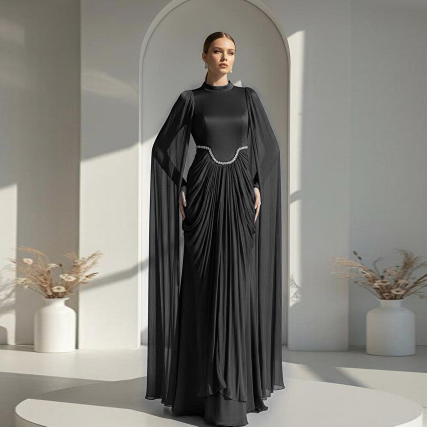 green emerald velvet dress Sahiba Bridal Silk Gown Abaya & Lace Cloak Set For Walima & Wedding  Bazar  Al Haya