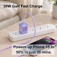 Kit de chargeur rapide GaN 30W tout-en-un, chargeur USB-C Ice Crystal avec câble de 1 m/2 m, universel pour appareils mobiles intelligents