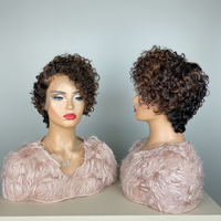 Renda Swiss tidak kusut Ombre warna coklat keriting Pixie potongan Bob Virgin penuh kutikula Vietnam rambut lurus renda depan wig