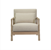 Fauteuil d'appoint confortable en tissu lin avec structure en bois massif, fauteuil simple pour salon
