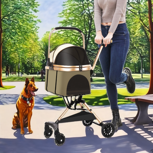 Kereta bayi dapat dilipat, kereta dorong hewan peliharaan sangat ringan untuk anjing dan kucing kecil/sedang dengan roda 4 penggulung halus dan jaring antilembap - Product Image 3