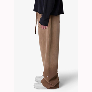 Coulisse in vita 100% cotone cotone traspirante lavato marrone stile occidentale rilassato-fit doppio ginocchio <span class=keywords><strong>pantaloni</strong></span> <span class=keywords><strong>della</strong></span> <span class=keywords><strong>tuta</strong></span> da uomo - Product Image 3