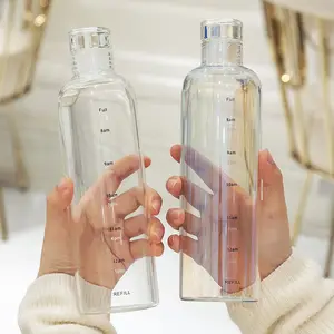 脸书热卖透明玻璃水瓶带玻璃盖可重复使用玻璃饮料瓶果汁瓶