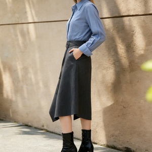 <span class=keywords><strong>Falda</strong></span> Midi de Pana <span class=keywords><strong>con</strong></span> Cintura Alta y Corte en A para Mujer, Color Verde Oliva Sólido, Informal, <span class=keywords><strong>con</strong></span> Bolsillos - Product Image 3