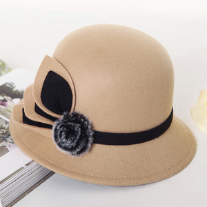 Women's Wool Bucket Hat Black <b>Red</b> <b>Bow</b> Decoration Spring Autumn Fashion Hat Adult Female Japan Korean Style - Product Image 4