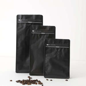 Baixo MOQ 8oz 250g Matte Black Flat Bottom Coffee Packaging Bags com válvula unidirecional e zíper lateral - Product Image 1