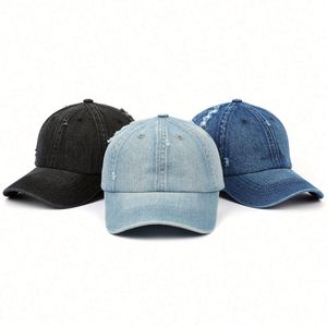Casquette de baseball en jean non structurée à 6 panneaux de haute qualité, personnalisable en gros, avec boucle métallique unie OEM, casquettes de baseball pour femmes effet vieilli vierges - Product Image 1
