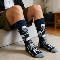 Chaussettes d'Halloween de qualité supérieure, grande taille, en coton, motif crâne et squelette jacquard, chaussettes amusantes et originales pour hommes