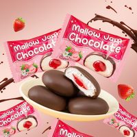 Permen Marshmallow Isi Selai Stroberi Berlapis Cokelat Hitam Grosir untuk Waktu Camilan Sehari-hari