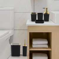 Ensemble d'accessoires de salle de bain de luxe en plastique, 6 pièces, style moderne, métal élégant, noir mat et or, pour la maison