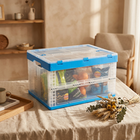Caisse pliable et empilable en plastique recyclable, rectangulaire, durable, avec couvercles solides, pour l'organisation domestique des vêtements et des aliments
