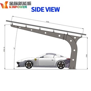 Système hybride de carport solaire pour 6 voitures avec structure métallique 24,78 kW connecté au réseau et prêt pour la batterie - Product Image 1