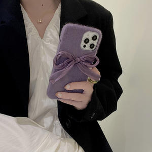 Coque pour iPhone 17 Pro Max, style coréen avec nœud en soie, peluche de vison, grand trou, protection intégrale, anti-chute - Product Image 3