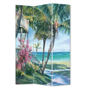 hot selling home green coconut tree sea view oil painting screen partition supplier