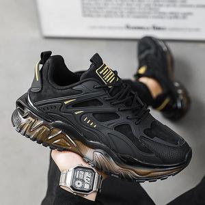 Zapatillas de running casuales con cordones, nueva moda de otoño, absorción de impactos, aumento de altura, parte superior de malla con suela gruesa estilo guerrero negro - Product Image 3