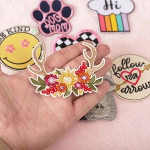 High Quality <b>Iron</b> on Embroidery Checkered Heart Antlers Paw Racoon Patch for Hat Clothes Bag Decoration - Product Image 2