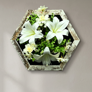กรอบผนังดอกไม้ประดิษฐ์ไม้รูปหกเหลี่ยมขนาดกลาง (AFF-Frame-1) - Product Image 3