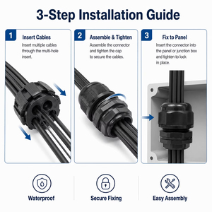 Prensaestopas de nailon impermeable IP68 con múltiples orificios - Conector de plástico métrico de 2/3 orificios para cableado eléctrico - Product Image 3