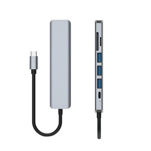 Type-C Hub 7-In-1 <b>USB</b> 3.0 <b>HDMI</b> 4K Expansion Dock For Laptop Aluminum Alloy <b>With</b> Power Supply - Product Image 1