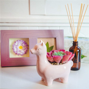 Cerámica <span class=keywords><strong>Rosa</strong></span> Llama Artificial <span class=keywords><strong>suculenta</strong></span> olla Animal lindo novedad maceta olla flor Artificial - Product Image 3