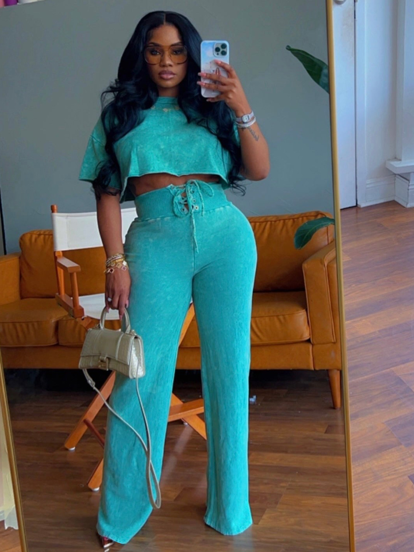 【新品】アルティーリ千葉 TIE DYE NAVY SWEAT PANTS Cotton Blend Stripe Stitch Wide-Leg Pant | EILEEN FISHER