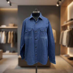 <b>Denim</b> Button Down <b>Shirt</b> <b>Long</b> Sleeve Solid Color Turn-down Collar Casual Loose Fit Full Length Pockets - Product Image 3