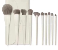 Set Kuas Makeup Serat Sintetis 10 Buah Gagang Plastik Kuas Bedak Eyeshadow Alis Bibir untuk Pemula Kecantikan Makeup Wajah