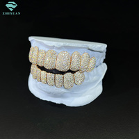Grillz dentaire personnalisé en or massif, style Iced Out Bling, pour dents supérieures et inférieures, en argent S925, avec diamants Moissanite sans défaut, coupe permanente en ligne droite