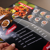 Menu personnalisé en cuir PU gaufré, reliure à vis, pages de menu imprimées en couleur pour restaurant de fruits de mer