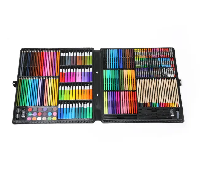 Art Supply 258 Piece Creativity Set in Wooden Case Wooden Desktop Set Large Stationery Set