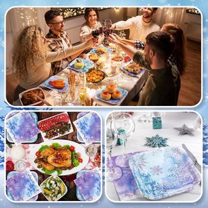 Ensemble d'assiettes et de serviettes en papier flocon de neige pour l'hiver, vaisselle jetable décorative pour anniversaire d'hiver et Nouvel An - Product Image 6