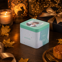 Boîte en fer blanc carrée personnalisée pour gâteaux de lune, conteneur métallique pour biscuits et pâtisseries avec couvercle, emballage cadeau en gros