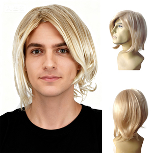 Peluca sintética rubia en capas <span class=keywords><strong>para</strong></span> hombre, postizo de Cosplay rizado corto <span class=keywords><strong>para</strong></span> uso diario de disfraces de fiesta, fibra resistente al calor, aspecto Natural - Product Image 1