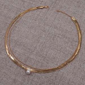 Dây chuyền choker nữ bằng đồng cổ điển ba lớp kiểu dây xích hình con rắn, đính ngọc trai nước ngọt, dùng cho đám cưới và tiệc tùng - Product Image 2