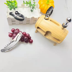Wooden Wine Barrel Corkscrew Set Stainless Steel Opener With Bottle Stopper And Cutter For Household Use - Product Image 1