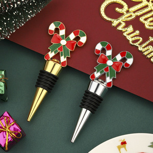<b>Christmas</b> <b>Candy</b> <b>Cane</b> Wine Stopper Gold And Silver Zinc Alloy Bottle Sealer Holiday Gift - Product Image 1