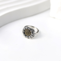 Bague rétro bicolore tournesol en argent sterling 925, style thaïlandais James Avery, avec décoration florale antique