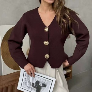 <b>Women's</b> Fall New Arrival Slim-Fit Premium <b>Short</b> Knit <b>Cardigan</b> With Metal Buttons Sweater Fashion - Product Image 1